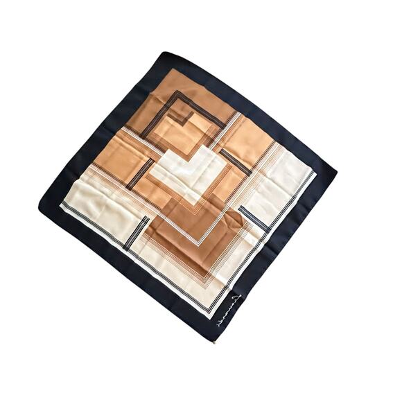 Vintage 70s Mod Leonardi Square Scarf 29x29.5”  Brown Black Cream - Picture 3 of 4